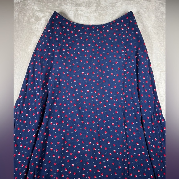Talbots Navy Blue Red Heart Print XO Midi Slip Skirt Size 8 - Picture 4 of 16